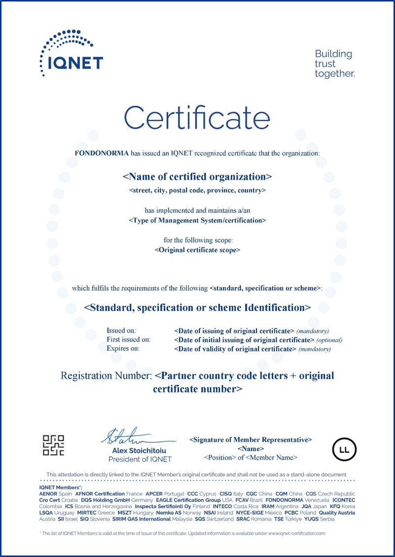 FONDONORMA IQNET Certificate